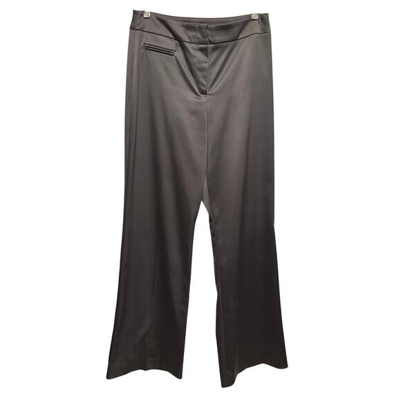 Cache LUXE Dark Gray Satin Lined Dress Pant Wide Leg Size 4/6 Flat Front $148 - Picture 3 of 9